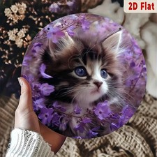 Cute Tabby Kitten Lilac Flowers Tin Metal Signs Home Décor 8x8