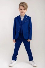BOYS 3-PIECE SUIT SET Royal Blue European Tailoring Sizes 6 11 US