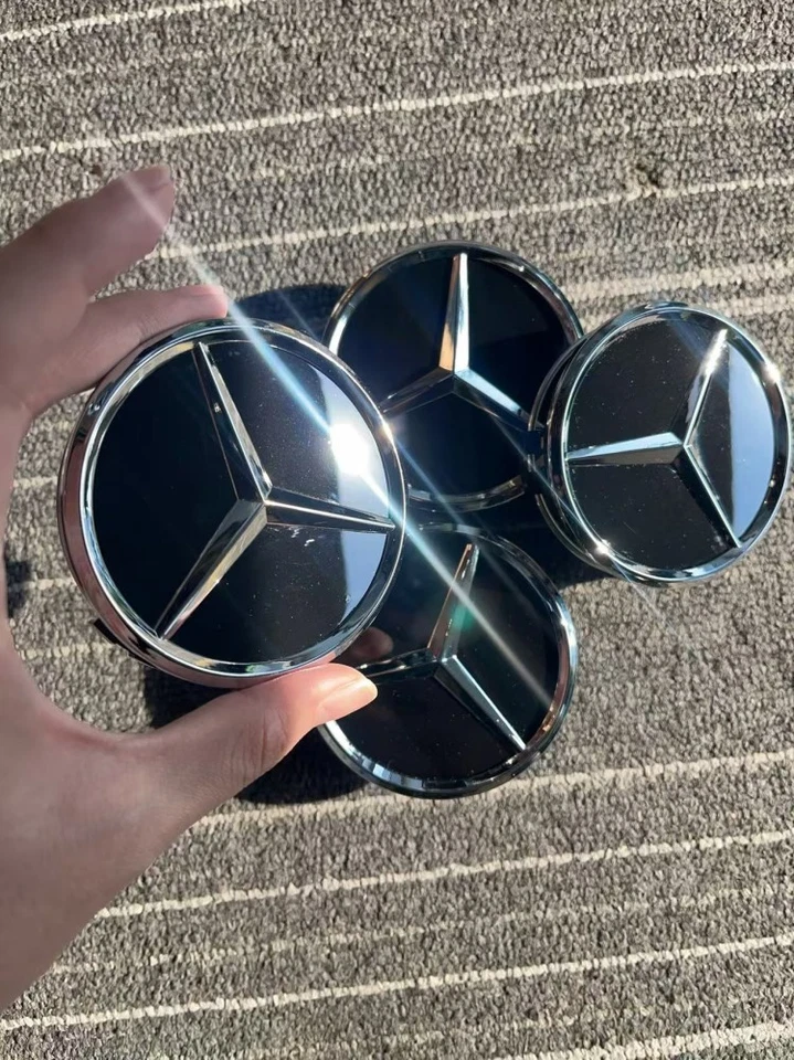 Set of 4 Mercedes Benz Center Caps Glossy Black 2.95Inch/75mm Fits Most Models - Image 3 of 4