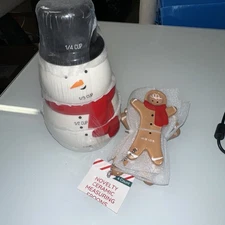 Christmas Ceramic Measuring Cups & Spoons Set Snowman & Gingerbread Holiday