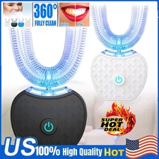 360° Electric U Type Toothbrush Auto Whitening Blue Light USB Charge Waterproof