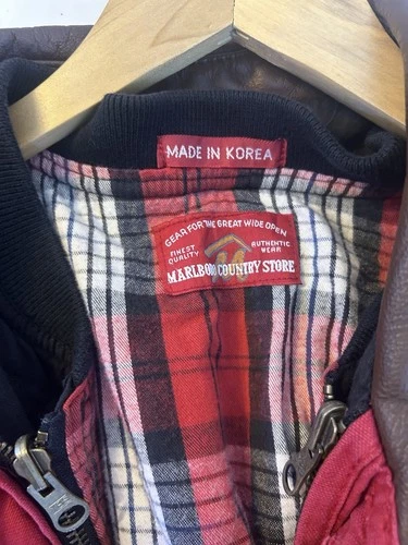 90s Marlboro Country Store Vintage Men's Red Cotton Canvas Field Jacket Plaid L image 3