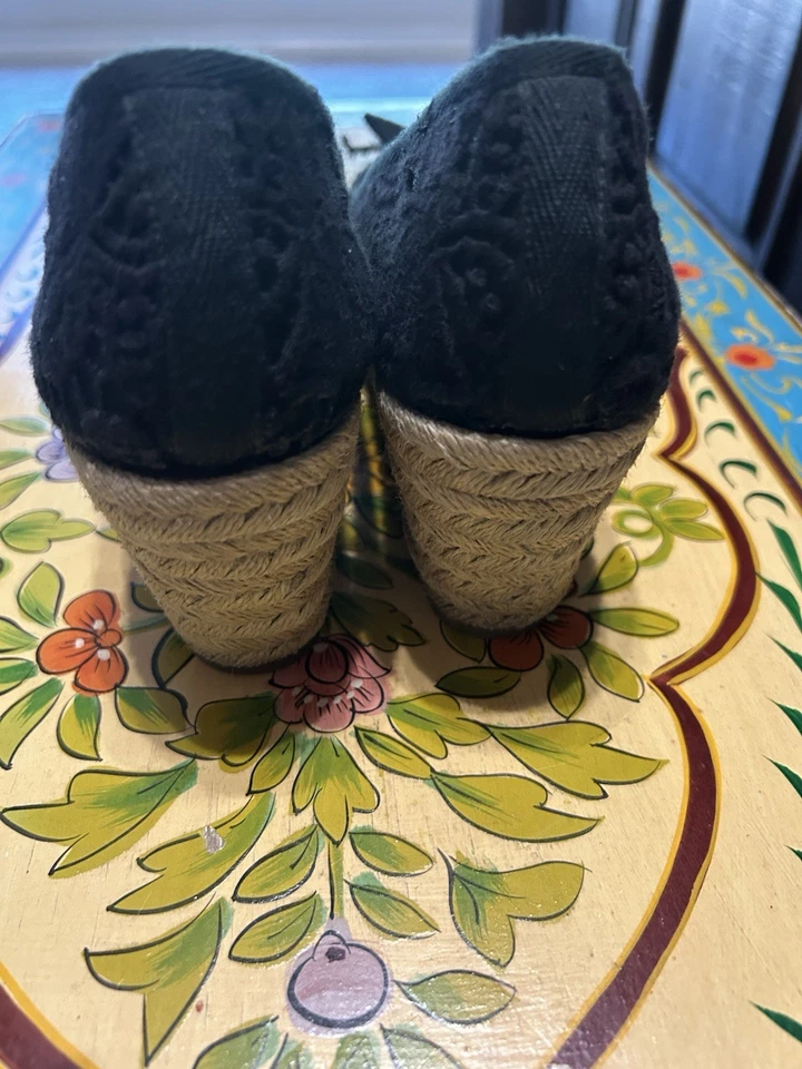 Tory Burch Jackie Wedges Black Sandals shoes Espadrilles Women's Size 9 B Bow - Image 4 of 4