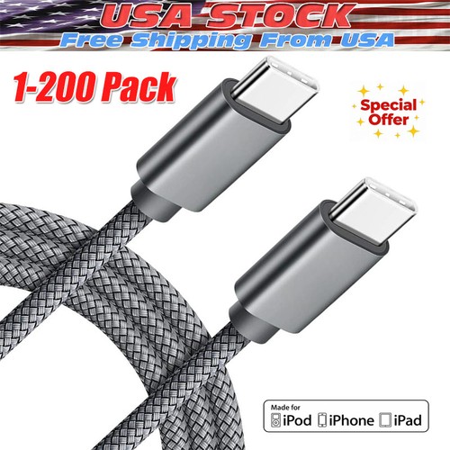 60W USB-C to USB-C Cable Fast Charger lot PD Nylon Cord For iPhone 16 Samsung