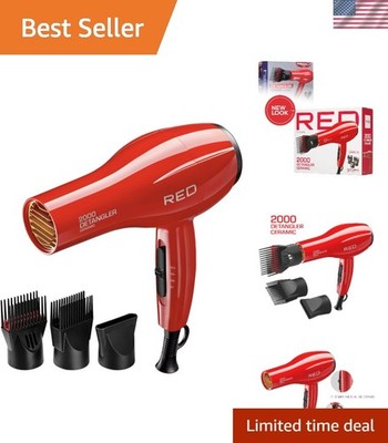 Kiss Products 2000W Red Detangler Dryer with 3 Attachments for Styling Elegance