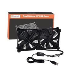 Quiet Dual 140mm Router Fan Cooler with L/M/H 3-Degree Speed Controller, DC 5V