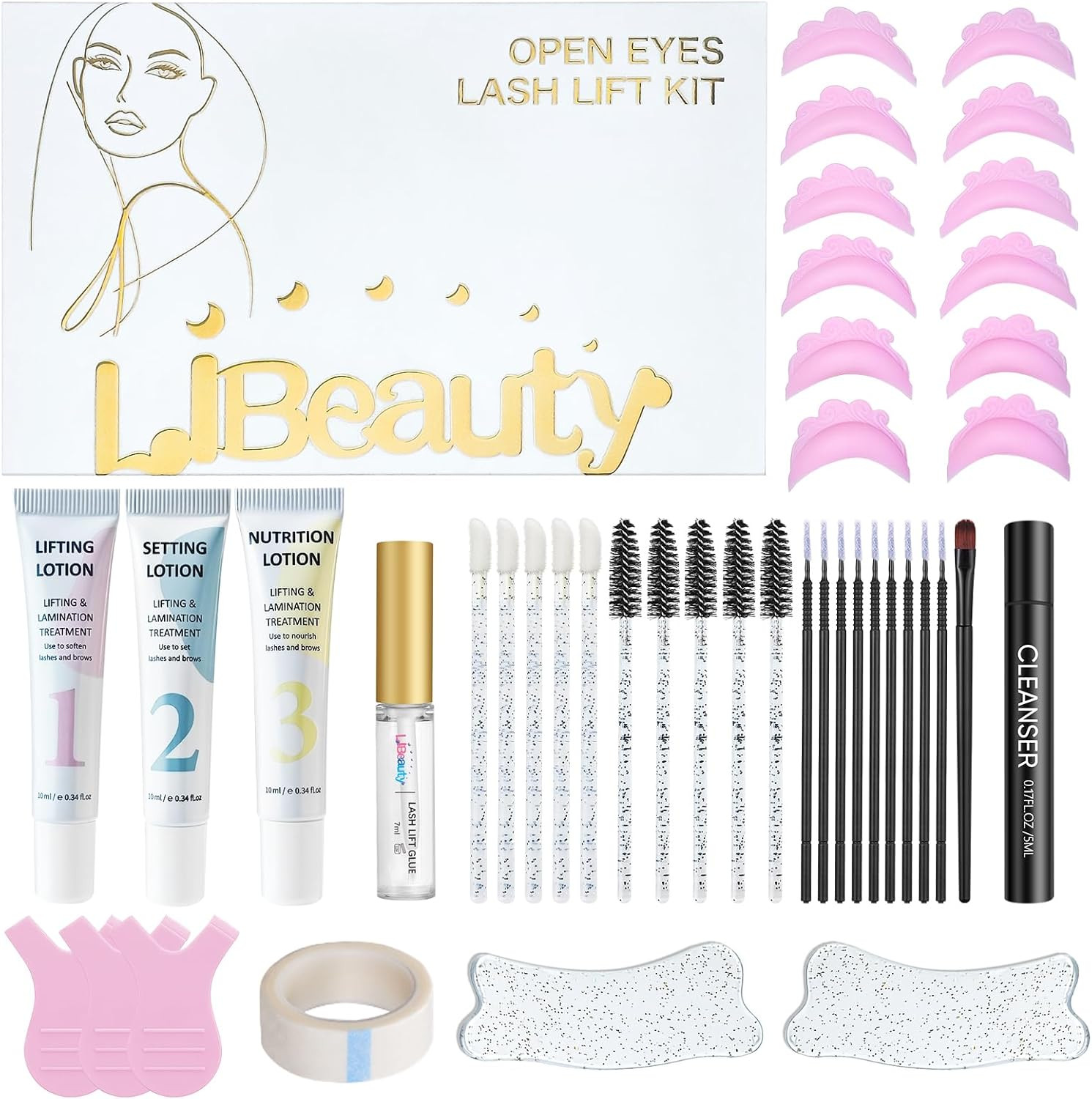 Libeauty Korean Kit de Levantamiento de Pestañas, Kit de Laminación de Cejas y Kit de Levantamiento de Pestañas, Ojos Abiertos