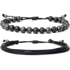 Natural Stone Beaded Bracelet Set, 2-Piece Healing Regular, multicolour