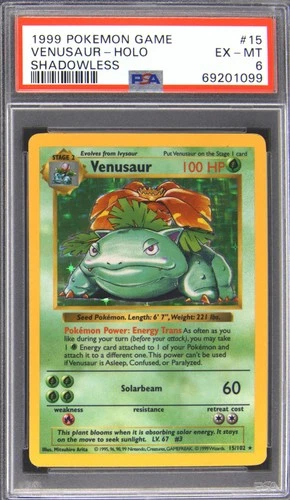 1999 POKEMON BASE SET SHADOWLESS #15 VENUSAUR-HOLO PSA 6