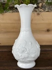 Vintage Imperial Milk Glass Raised Roses Vase