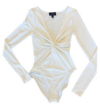 Topshop Ivory V-Neck Bodysuit Long Sleeve Size 4 /Small