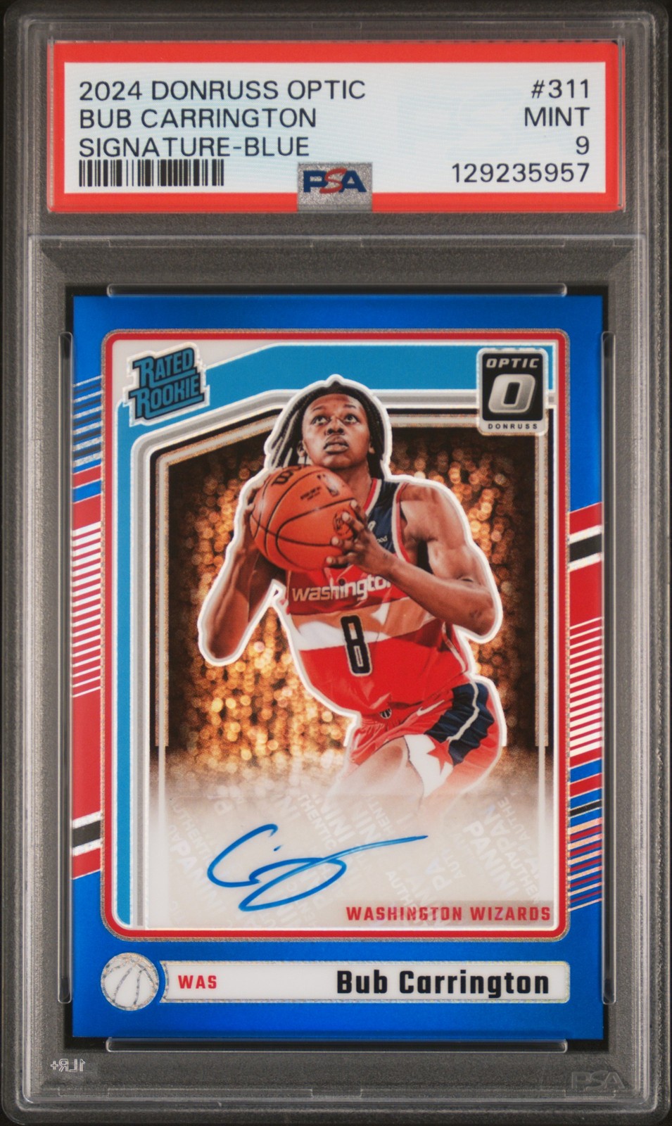 2024 DONRUSS OPTIC SIGNATURE BLUE #311 BUB CARRINGTON ROOKIE RC AUTO /49 PSA 9