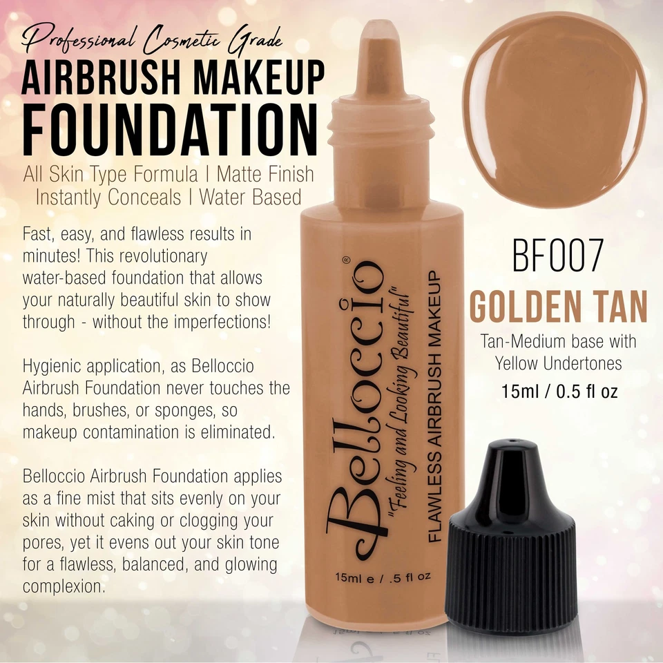 Belloccio Pro Airbrush Makeup GOLDEN TAN SHADE FOUNDATION Flawless Face Cosmetic - Image 2 of 4