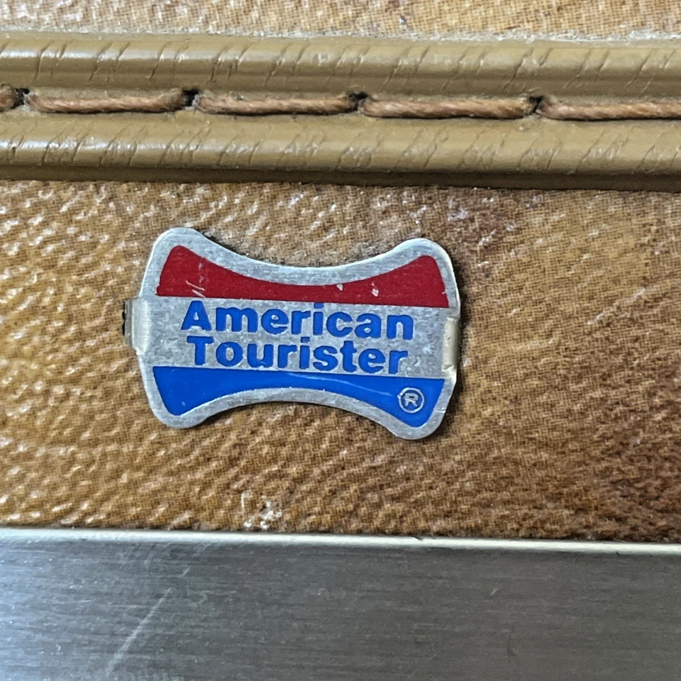 Estojo de maquiagem vintage AMERICAN TOURISTER marrom tartaruga capa dura trem viagem - Imagem 2 de 4