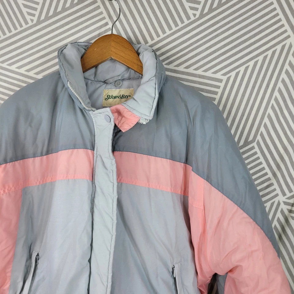 Abrigo acolchado vintage años 80 talla pequeña 8-10 invierno cremallera cálido rosa gris esquí cremallera Foto 2 de 4