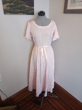 Vintage Pink Tea Dress, Homemade 80s Shiny A Shape Dress Short Sleeve Retro 