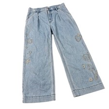 Johnny Was Noah Pleated Trouser Jeans Women  s 29 High Rise Wide Leg Embroidered