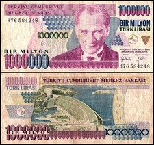 Turkey 1 Million Lira, L.1970 (1995 ND), P-209, Used (Taped)