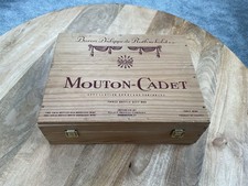 Mouton-Cadet Baron Philippe de Rothschild Wood 3 Bottle Wine Box ~12.5”x 10”x 4”