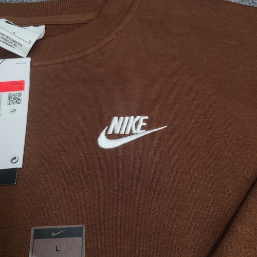 Nike Sweater Kids Large Brown White Embroider Logo Sweatshirt Boys Oversize Fit - Picture 3 of 12