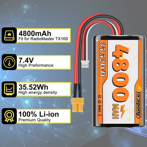 2x 7,4V 4800mAh 2S Li-Ion Akku XT30 Stecker für RadioMaster TX16S Fernbedienung - Bild 3 von 8