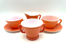 Hazel Atlas Moderntone Platonite Pastel Pink Sugar Creamer Coffee Cup Saucer Set