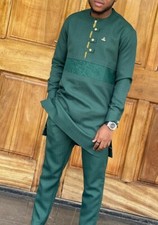 Green African Men's Outfit, African Wedding green Suit Groomsmen Groom Guest