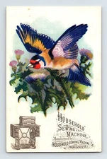 Household Sewing Machine Goldfinch Bird 1890s Victorian Trade Card 5" x 3"