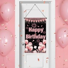 Rose Gold Birthday Door Sign for Women, Rose Gold Rose Gold Door Banner