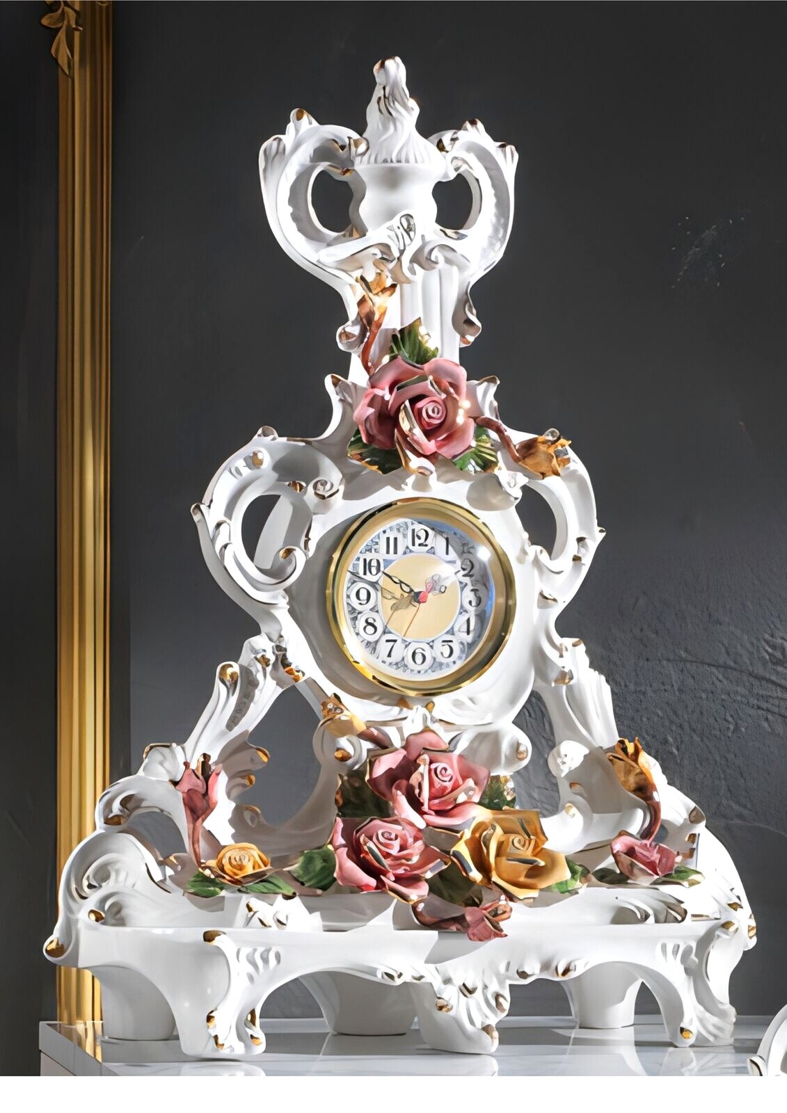 Orologio da Tavolo mensola in porcellana di Capodimonte Soprammobile con fiori