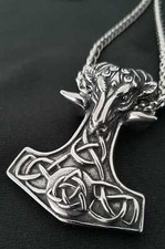 Vikinger Widder Totenkopf Thors Hammer Anhänger Edelstahl Halskette Mjolnir KE68
