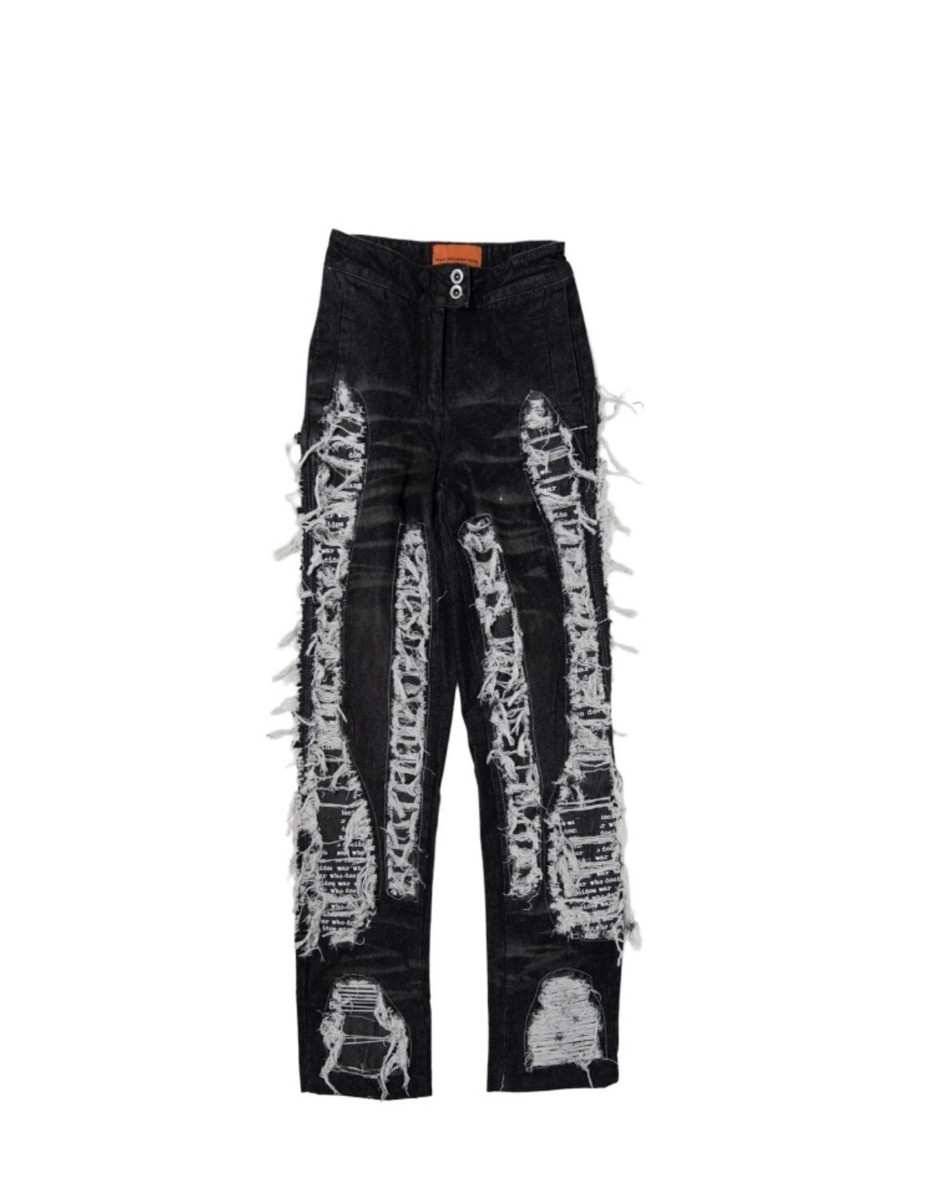 WHO DECIDES WAR Black Cotton Paneled Distressed Denim Jeans WHO DECIDES WAR Black Cotton Paneled Distressed Denim Jeans