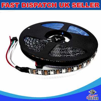 10mm WS2812 5V Smart IC Pixel RGB Vollfarb LED Streifen 60LED/m 5050 Schwarz PCB