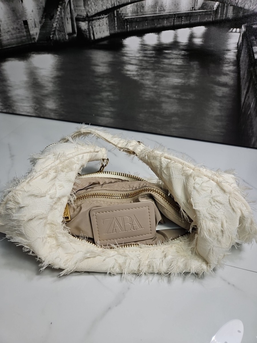 Zara White Textile Fabric Small Shoulder Bag 11x7