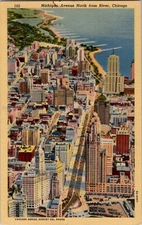 Vintage Postcard Michigan Avenue North from River Chicago Illinois IL USA Linen