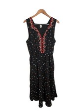 GAP Embroidered Tier Dress Medium Sleeveless Floral Print Pockets Black NO BELT