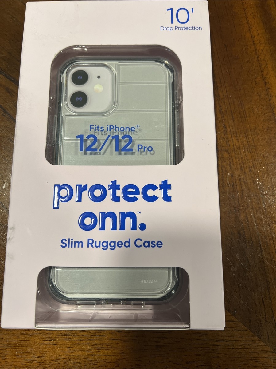 Onn Slim Rugged Case For iphone 12 12 Pro Clear with Black Trim