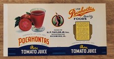 LABEL Pocahontas Indian Can Taylor Richmond Virginia Tomato Juice