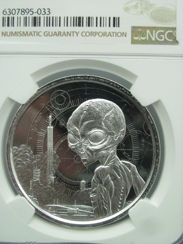 2021 Ghana Silver 5 Cedis 1 oz Silver Alien NGC PF 70 Ultra Cameo - Picture 2 of 4