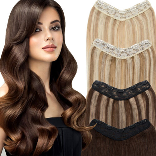 V-shape One Piece Clip In 100% Remy Human Hair Extensions 3/4 Full Head Weft - Picture 1 of 22