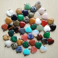 Fashion Assorted natural stone heart Silver P Bead Pendants 100pcs/lot Wholesale