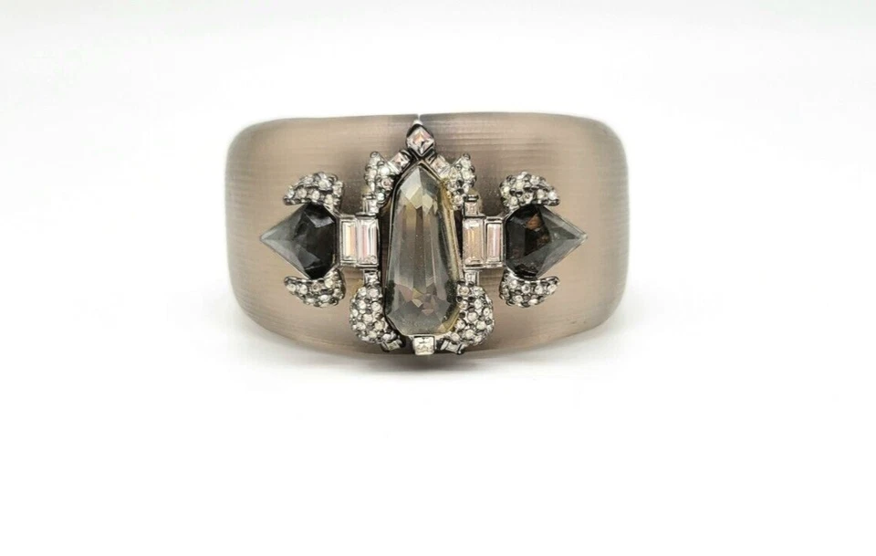 Alexis Bittar серый Lucite и Swarovski кристалл острый деко на петлях браслет