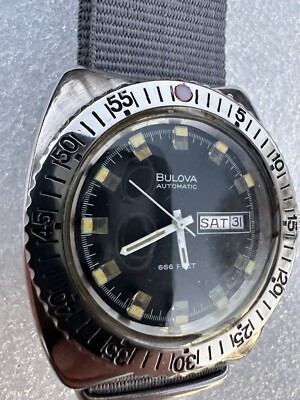 Rare Huge Vintage 1973 Bulova Snorkel Day-Date Diver 7472 Men's