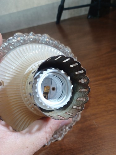 3 chain vintage ceiling light W/ Glass Base New Socket Prismatic Sunburst Shade - Picture 3 of 13