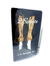 VTG Set Of Two 2 Saints Beautiful Jewel & Gold HEAVY Handled Cheese Spreaders
