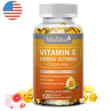 Vitamin E 1000 Iu 670mg Capsules - Supports Skin, Hair, Immune and Eye Health