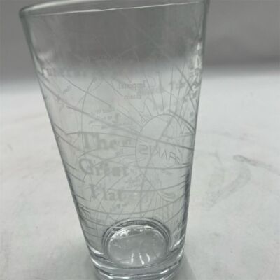 Engraved Urban City Map Pint Beer Glass - Clear Round Cartography Design