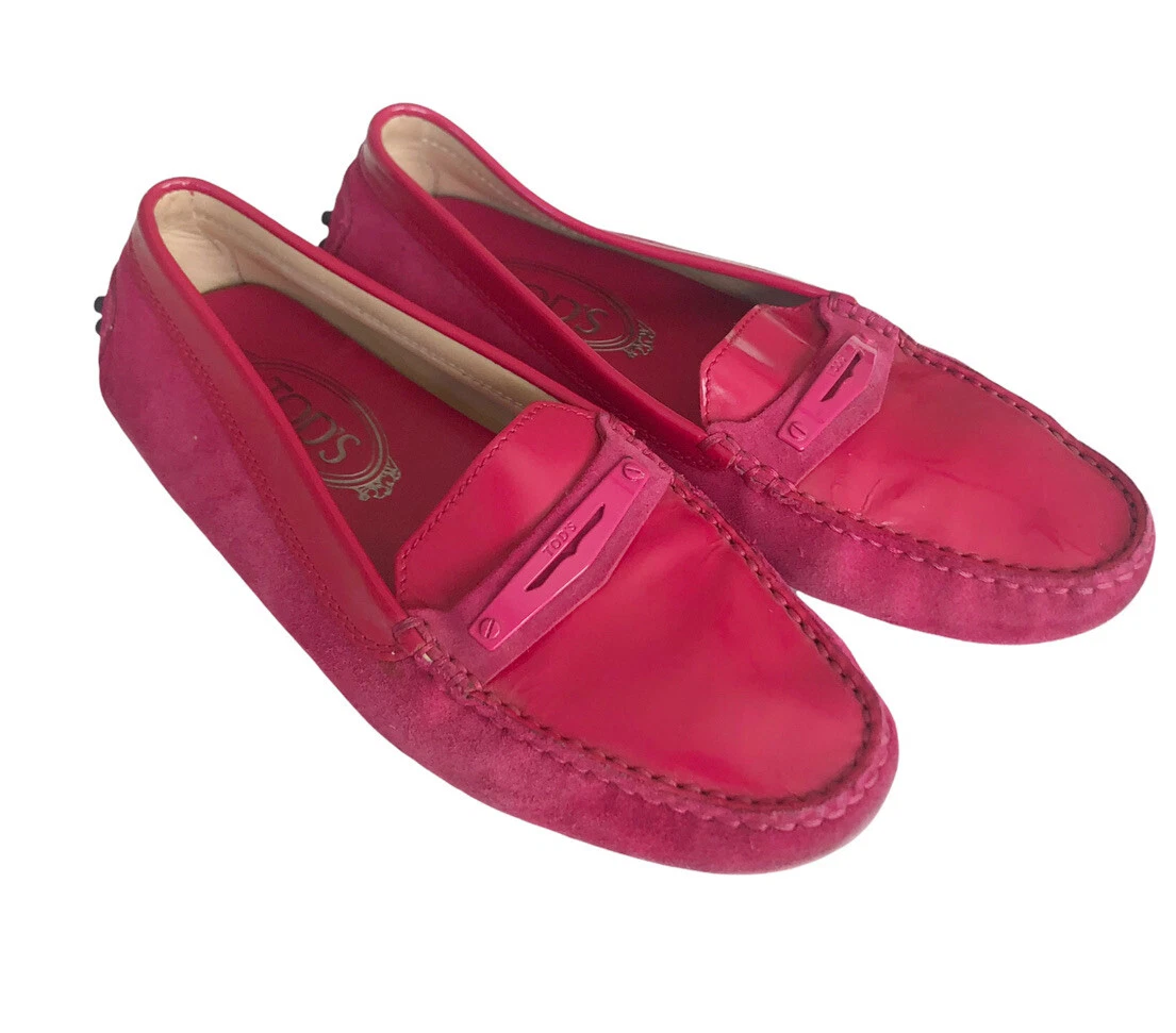 TOD’S Mocassini da guida Tods Gommino rosa magenta scamosciati vernice pelle taglia 36 Made Italy