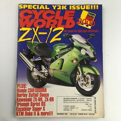 Cycle World Magazine November 1999 ZX12 & Honda CBR1000RR & Harley