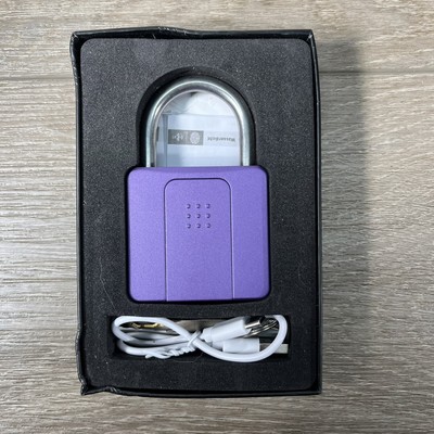  Large Fingerprint Padlock Weatherproof Biometric Bluetooth + Key Purple